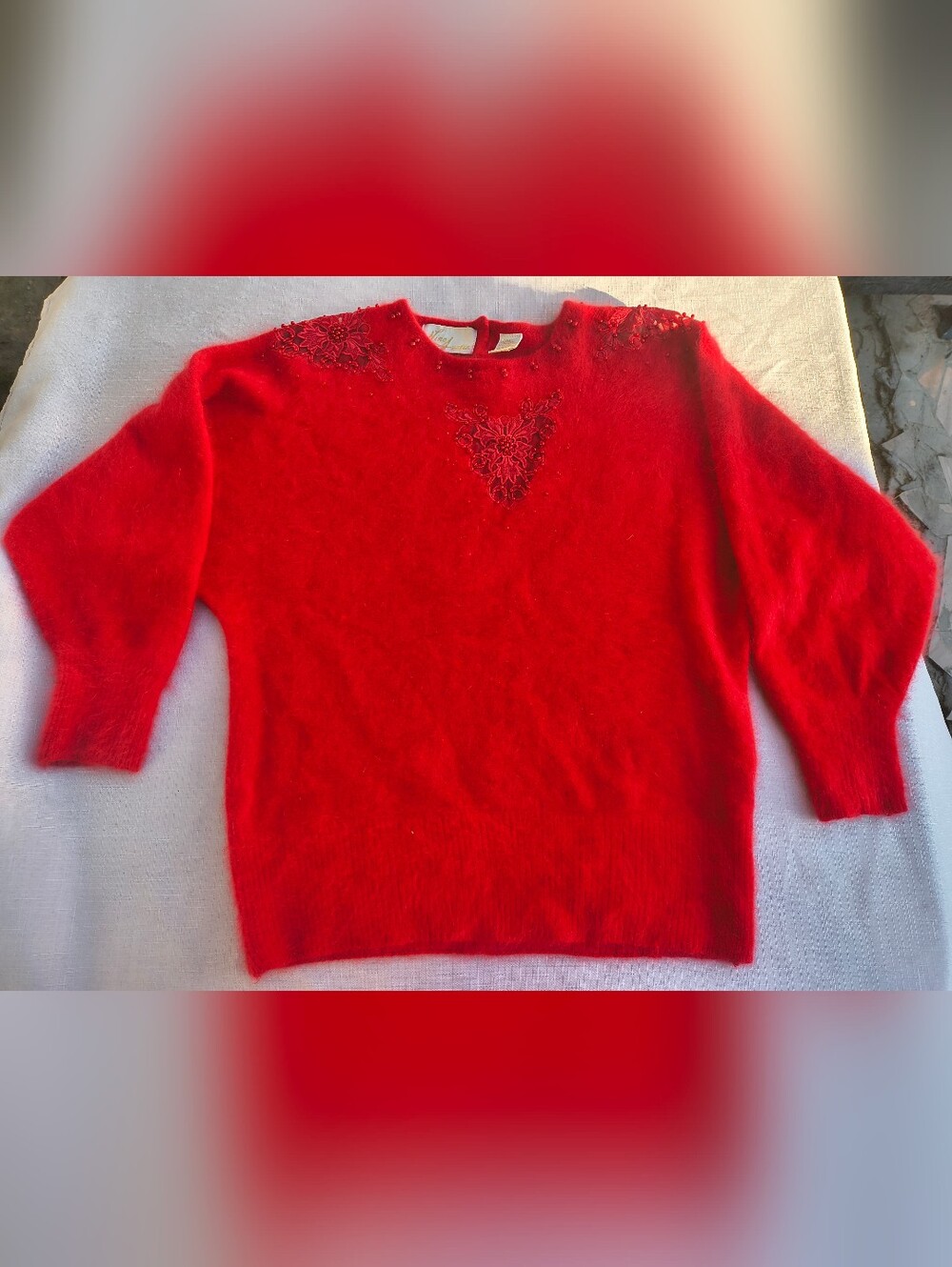 Vintage Nina Austin 70% Angora Rabbit Hair Red Sweater